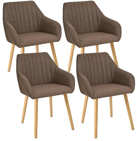Goeurvant Esszimmerstühle Beige Holzbeine mit Armlehne 4er Set Stuhl Esszimmer Küchenstuhl Polsterstuhl Armlehnenstuhl aus Polyester Wohnzimmerstuhl für Esszimmer Küche Braun