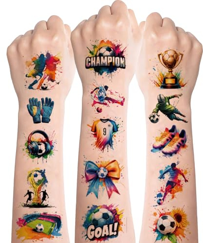 Fußball Tattoos für Kinder,10 Blätt Wasserfarben Fußball Kinder Tattoos,Aquarell Temporäre Tattoos,Klebetattoos Mädchen Jungen Sticker für Fußballpokal Thema Kindergeburtstag Mitgebsel Party Favors