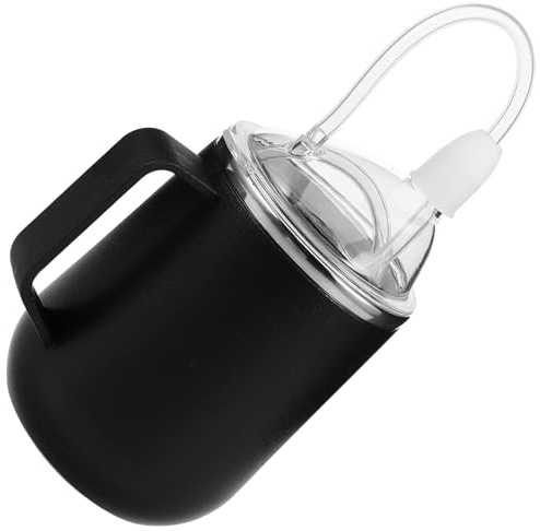 IMIKEYA Gobelet D’Allaitement Anti-Fuites en Acier Inoxydable 450 Ml avec Paille et Couvercle Tasse pour Personnes Âgées Alitées Prévention Étouffement Usage et Soins à Domicile Noir
