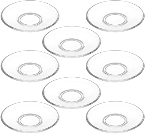 Sewroro 8 Pezzi Piattini da tè e caffè in Vetro Trasparente Rotondi 9X9 CM Sottobicchieri per Tazze da tè Piattini per Snack Resistenti e Facili da Pulire per Casa e Feste