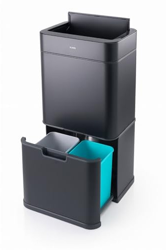 FLINQ Senzaro Sensor Mülleimer 3 Fächer (2×12L + 36L) - Schwarz | Aus Edelstahl