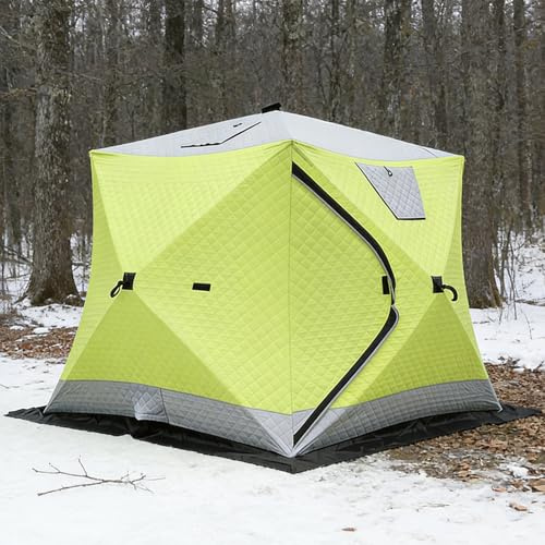 lilishangmao 3-Layer Thermal Ice Fishing Shelter – Pop-Up Outdoor Sauna Tent with Stove Jack & Bottom Heating Pipe Outlet, for 2-3 Persons, Windproof Winter Shanty, with Carry Bag & Anchors