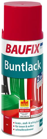 BAUFIX Buntlack Spray rot, 400ml, glänzend, Buntlack Sprühdose für außen und innen, kratzfest, stoßfest, schlagfest, schnelltrocknend
