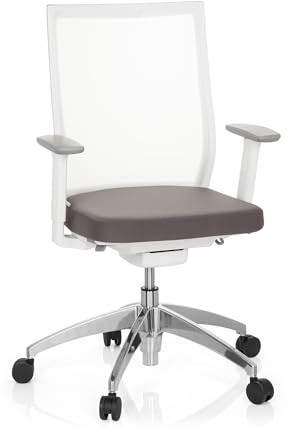 hjh OFFICE 657630 Profi Bürostuhl Aspen Stoff/Netz Weiß/Grau Drehstuhl ergonomisch, selbstheilender Netzrücken, höhenverstellbar