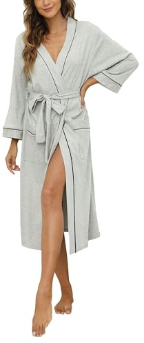 HEARTNICE Morgenmantel Damen aus 100% Baumwolle Kimono Bademantel | Damen Bademantel Baumwolle Morgenmantel lang weich leicht Kimono Saunamantel Hausmantel