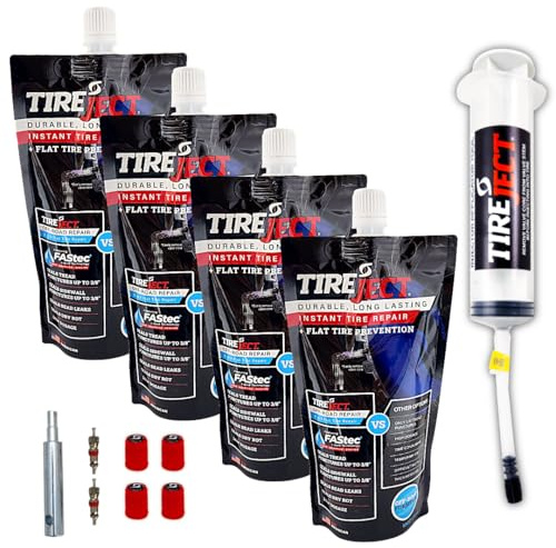 TireJect Kit de sellador de neumáticos sin cámara todoterreno: arregla un neumático pinchado y evita que se pinchen, sella pinchazos, fugas, podredumbre seca, espinas, clavos, tornillos, reparación de