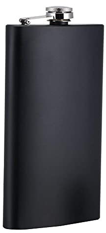 ToBeIT Flachmann Edelstahl 12oz in Schwarz matt mit praktischen Trichter - Taschenflasche Schnapsflasche Trinkflasche (12oz)