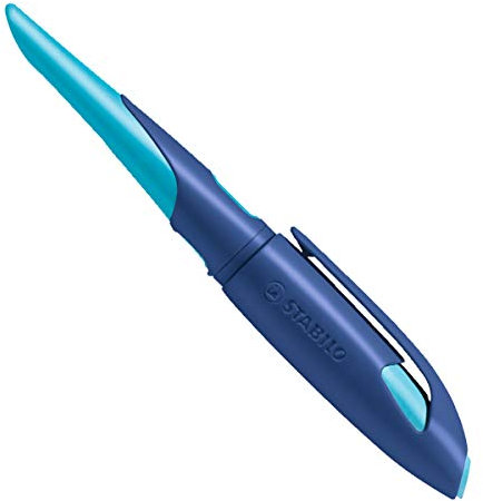 STABILO - Ergonomischer Schulfüller für Linkshänder mit Standard-Feder M - EASYbirdy in mitternachtsblau/azur - inkl. Patrone - blau (löschbar)