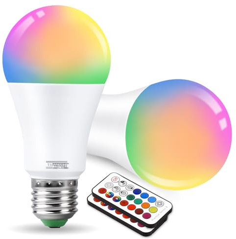 VARICART Glühbirne mit Fernbedienung E27 LED RGB Warmweiss Dimmbar 2er Pack | Birne LED E27 mit Farbwechsel 10W 1000LM , RGBW Lampe E 27 Leuchtmittel 230V Bunte Timer & Memory für Nachttischlampe