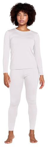 LAPASA Damen Innenfleece Thermounterwäsche Set, Thermooberteil & Thermohose Leggings Funktionsunterwäsche Sets, L17 Weiß, 100 Warm, XXL