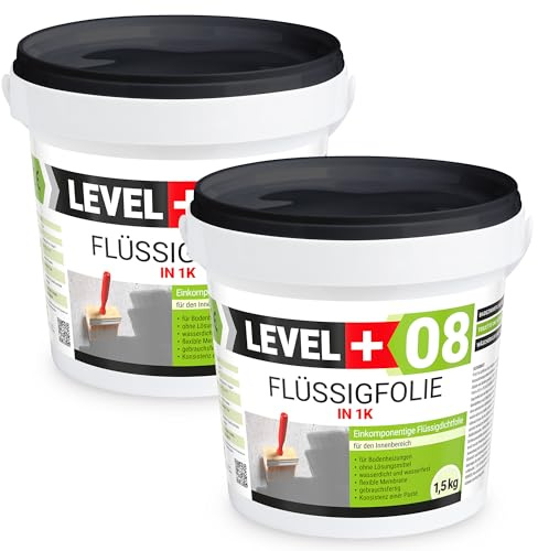 Level + 08 Flüssigfolie für Bad, Dusche & Küche – Dichtfolie unter Fliesen | auf Beton, Putz & Estrich – Wasserdichte Verbundabdichtung für Innenräume – Gebrauchsfertig und Elastisch – 3 kg