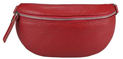 Made in Italy OBC Damen Leder Tasche Gürteltasche Crossbody Hüfttasche Bauchtasche Hüfttasche Umhängetasche Cross-Over Bodybag Schultertasche Handytasche Geldtasche Dunkelrot