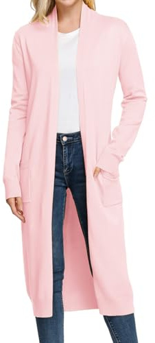 GRACE KARIN Long Pink Sweaters for Women Summer Lightweight Cardigan Open Front Long Sleeve Vacation Knit Outfits