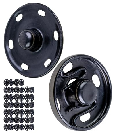 Tryckknappar för påsömnad, Ø 17 mm utsida, 20 par, i silver-svart, av mässing, tryckknappar för kläder, handarbete, DIY-reparationsknappar sömnadstillbehör, sömnad av tryckknappar