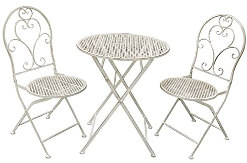 AVANTI TRENDSTORE - Bistro - Set arredo esterno in ferro per due persone, composto da un tavolino con piano rotondo e due sedie, pieghevole. Disponibile in due colorazioni. (bianco antico)