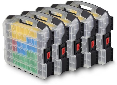 L-BOXX Sortimo W-BOXX 102 schwarz inkl. Insetboxes 5er Set | Sortimentskasten L-Case | Schraubenbox Aufbewahrung mit Deckel | Kleinteilemagazin Alternative
