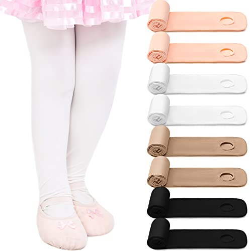 Janmercy 8 Packs Ballet Tights for Girls Convertible Dance Tights Toddler Dance Stockings for Ballet Gymnastics School(6-9 Years,Black, White, Light Pink, Tan)