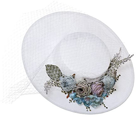 COSDREAMER Viktorianischer Hut für Damen, Teeparty Hüte, Vintage Blumen, Flacher Hut (weiß)