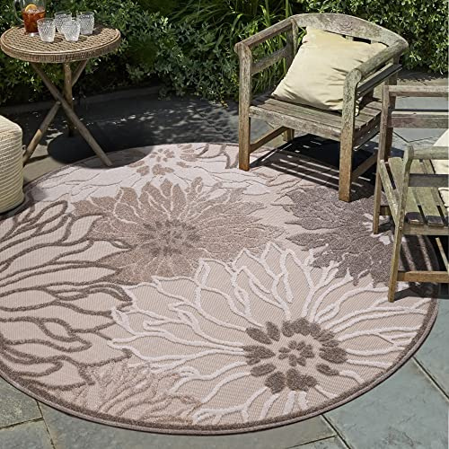 Impression Outdoor Teppich Wetterfest - Balkon Teppich Wasserabweisend - Teppich für den Innen und Außenbereich, Terrasse, Garten, Wohnzimmer, Bad oder Küche - Creme, 150 cm Rund