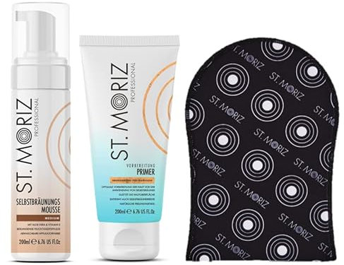 St. Moriz Kit professionnel : mousse 200 ml + apprêt 200 ml + gant applicateur 1 pièce (Medium)
