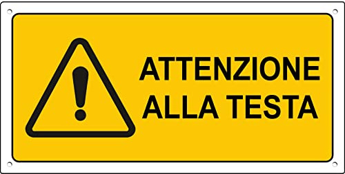 pubblimania ATTENZIONE ALLA TESTA Cartello di emergenza e sicurezza in alluminio composito da 3 mm di spessore (Cm 29x14,5) (Attenzione alla Testa)