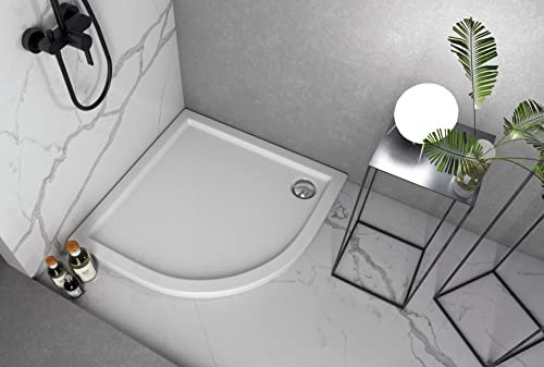 ECOLAM® stabile Duschwanne Duschtasse Caspar Viertelkreis flach 90x90 x 5 cm Tiefe 3 cm R55 Acryl weiß + Siphon