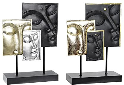 Figura Decorativa DKD Home Decor 22,5 x 8 x 30,7 cm Negro Dorado Buda Oriental (2 Unidades)