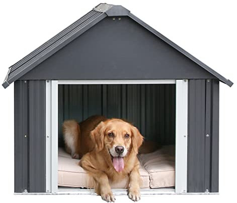 RYPetmia 34 X 38 X 35 Inch Metal Dog House, Indoor Outdoor Doghouse for Medium Large Dogs, Weatherproof Puppy Shelter, Sturdy and Long-Lasting Dog Houses