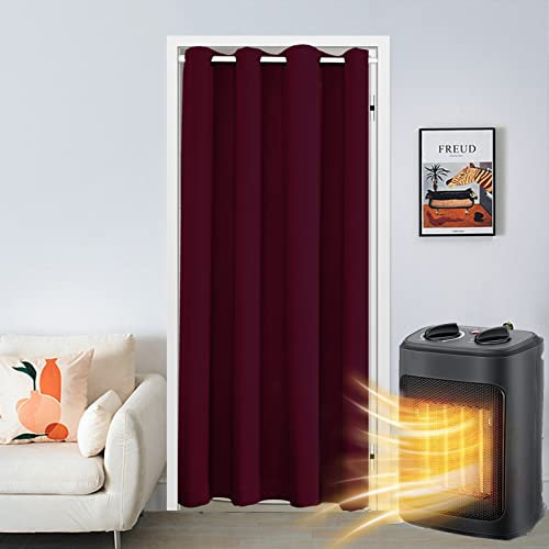 SK Studio Doorway Curtain Blackout Closet Curtains Thermal Insulated Privacy Grommet Door Curtains for Room Divider, Hallway, Window Wine Red, 47 W x 79 H