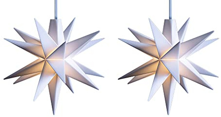 Novaliv 2er SPARSET LED Dekosterne Klein 12cm WEISS mit Batteriefach für 3 AA Batterien 6h Timerfunktion (1,5m Kabel) Weihnachtsdeko Fenster beleuchtet 3D Stern 18 Zackig Leuchtstern LED Kinder