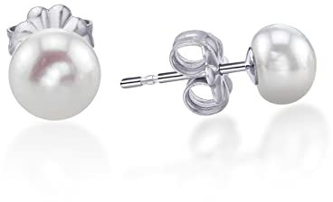 Limerencia Hypoallergen Reinem Ttitan Handverlesenen weißen Süßwasser Kultiviert Perle Ohrstecker G23 Implantat Grad Piercing (7-7.5mm)