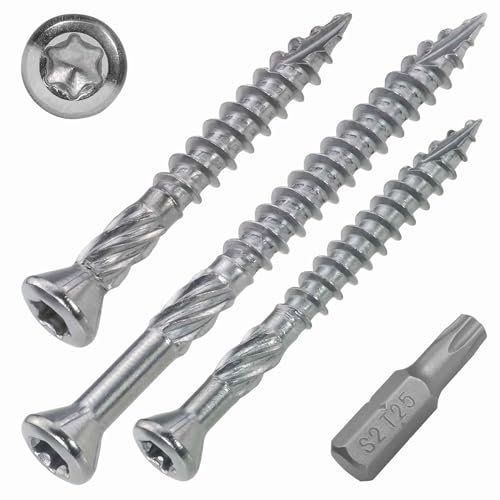 SCREW REBEL Tornillo de terraza ST-FIX de acero inoxidable A2, 5,0 x 50 mm, 200 unidades, incluye puntas S2, TX 25, cabeza avellanada, fresa, diente de sierra, punta de corte, tornillo encerado