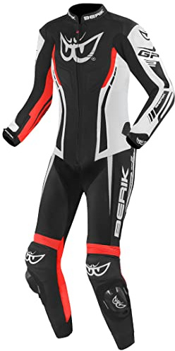 Berik Monza Damen 1-Teiler Motorrad Lederkombi, schwarz/weiß/neon-rot, 44