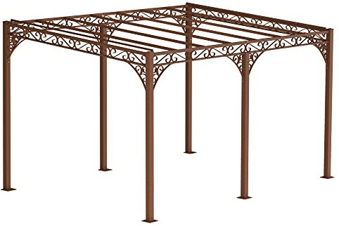 ELEO Pergola Sardegna rostoptik - eckig 3x4 m Anstellpergola für draußen handgeschmiedet Schmiedeeisen dekorativ - Pavillon für den Garten Metall stabil rost Edelrost - für draußen Winterfest