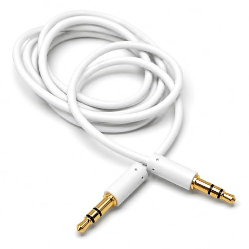 DRUT 1m 3.5mm Stereo Audio Jack Plug to Plug, 3.3ft White | Male to Male AUX, Slim Flexible Lead Cable