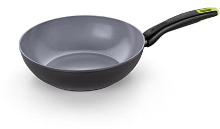 MONIX Eco Nature Wok 28 cm, aluminio forjado reciclado, cerámica antiadherente reforzada, apta para todo tipo de cocina e inducción