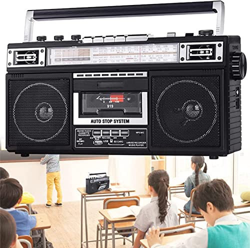 Retro Radio,Portable Radio Cassette Recorder & Player, Retro Bluetooth Boombox MP3 Conversion from Radio to Cassette, with AM/FM/SW1-2 Three Bands, One-Click Recording/Tr