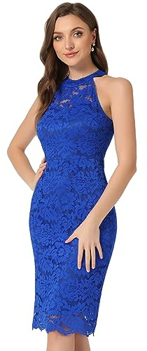 Allegra K Vestido de Encaje para Mujer de Fiesta Vestido Ajustado de Cóctel Cuello Halter sin Mangas