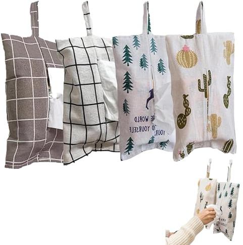 Eterspr 4 Stück Hängende Taschentuchbox, Stofftaschen Tissue-Box, Gesichtspapier Aufbewahrungstasche, für Bäder, Küchen, Schlafzimmer usw