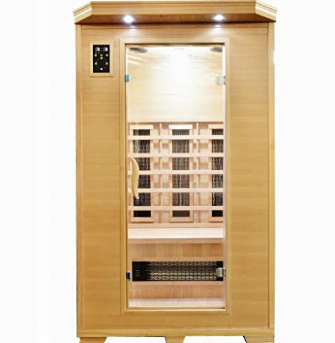 SANOTECHNIK Infrarotkabine CARMEN 2 – Infrarotsauna 2 Personen 120×120×195cm, 6 Keramikstrahler (1800W), Hemlockholz, LED-Farblicht & Bluetooth – Art.Nr.: J50120