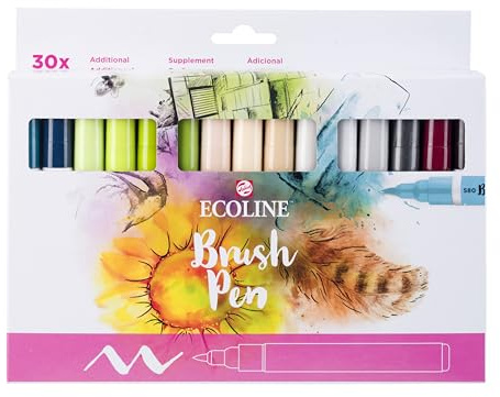 Ecoline Brush Pen-Set mit 30 flüssigen Aquarellstiften – Ergänzungsfarben | Mischbare Pinselstifte für Handlettering, Zeichnen und Basteln