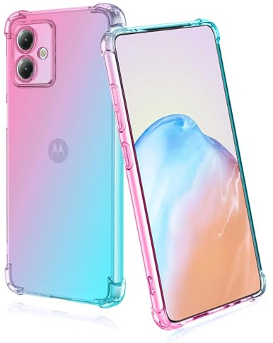 BORYA Silicona Funda para Motorola Moto G14, Transparente Suave Sedoso Ultradelgado Antigolpes Carcasa, Premium TPU Estuche, Elegante Vistoso Gradiente Caso, Rosa/Verde