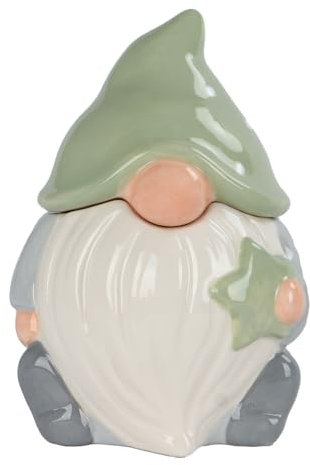 Bloomingtons Direct Festive Sage Gonk Cookie Jar Large Ceramic Storage Jar with Removable Gonk Hat Cookie Storage Jar, Novelty Christmas Biscuit Barrel with Lid