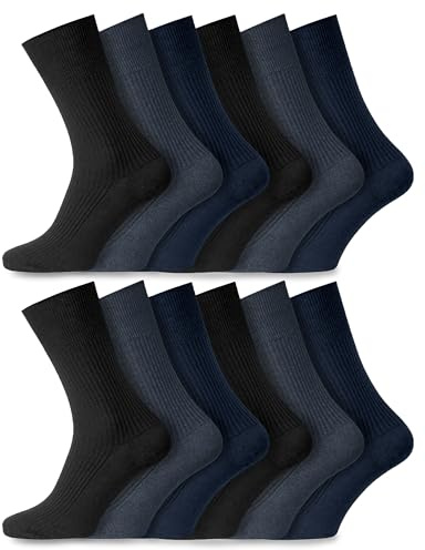 Socksmad diabetesstrumpor för män, 6-11 UK storlek, multipack med mjuka greppstrumpor, icke-elastiska, blandade färger, 100 % bomull, perfekt för svullna fötter och anklar, förbättrar