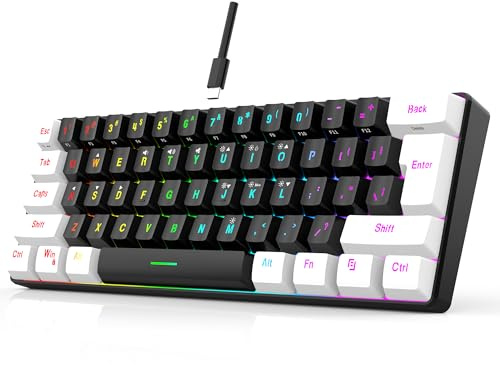 7KEYS Wired 60% Gaming Keyboard, Mini 60 percent Keyboard, RGB Keyboard Light up 25 Keys Anti-ghosting Mechanical Feel, Portable Ultra Compact 61-Key Black and White for Office Computer/PC/MAC/Laptop