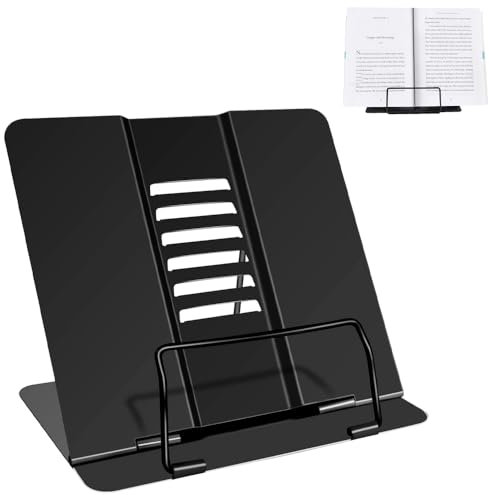 Metal Book Stand, Holder - Portable Sturdy Multifunctional Reading Rest for Recipes, Textbooks, Tablet & Music Books - 20 x 19 cm Black