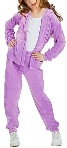 Woolicity Ensemble de Survêtements Pour Filles Survêtement en Velours Tenues 2 Pièces Sweats à Capuche Zippés et Pantalons Vêtements de Sport Ensemble de Jogging