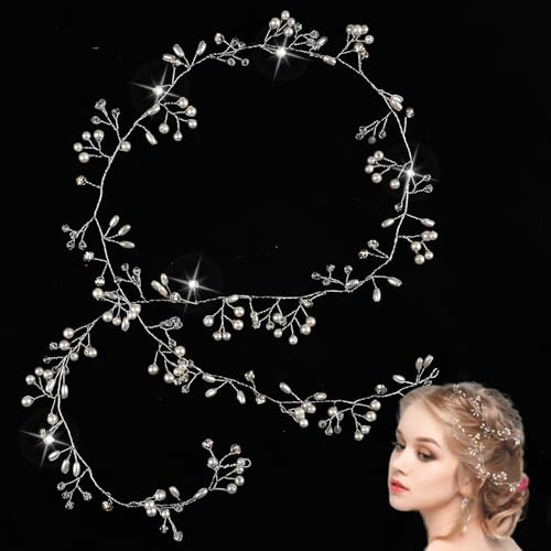 100cm Stirnband Braut Haarranke, Haarschmuck Hochzeit mit Perlen, Strass
