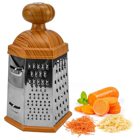 HEKOBAG Râpe à Fromage 6 Côtés, Râpe à Légumes Manuelle Inox, Rapeuse Legume Manuelle avec Brosse de Nettoyage, Rapeuse Fromage Inox, Râpe Manuelle pour Carottes, Légumes, Gingembre, Fruits, Parmesan