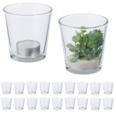 Relaxdays Teelichtgläser, 20er Set, Teelichthalter Glas, Tischdeko, H x D: 7,5 x 7,5 cm, Kerzengläser, transparent